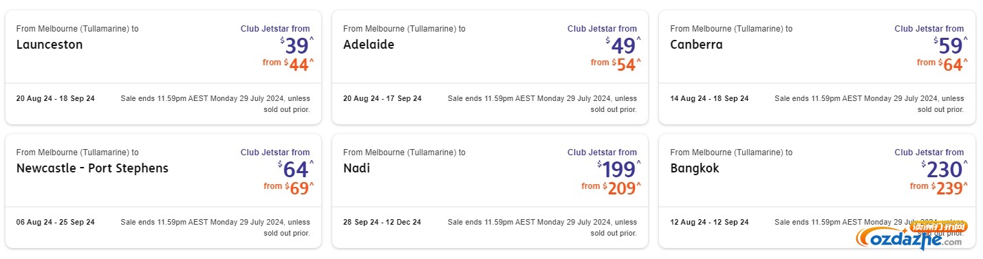 JetStar 周末机票狂欢促销！  会员$39起，非会员$44起！